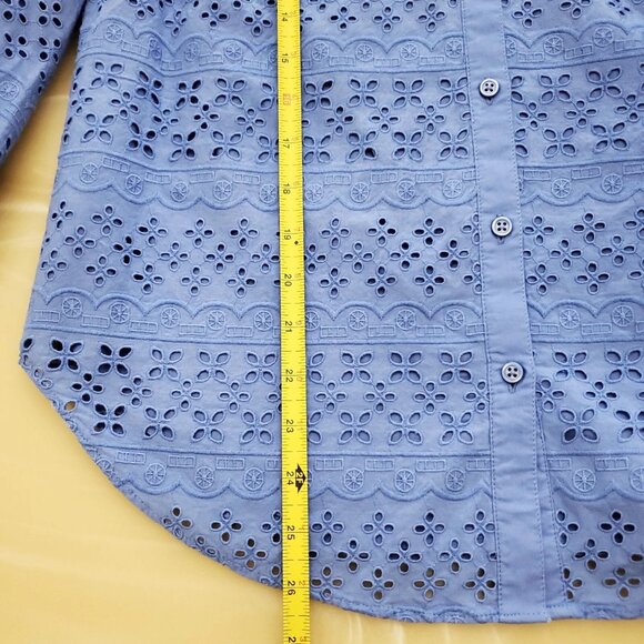 Talbots Eyelet Button Front Boho Cotton Women's Top Blue Iris Size X-Small - Picture 9 of 10